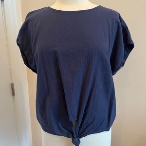 Shein Front Tie Blouse, Size Large, Navy Blue